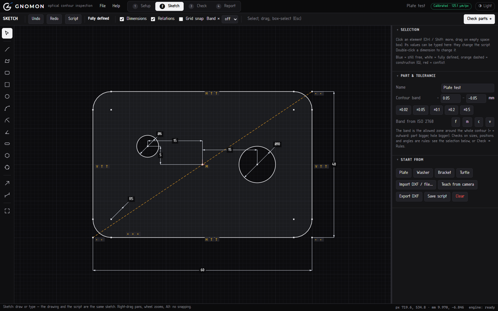 The sketcher with a fully dimensioned plate